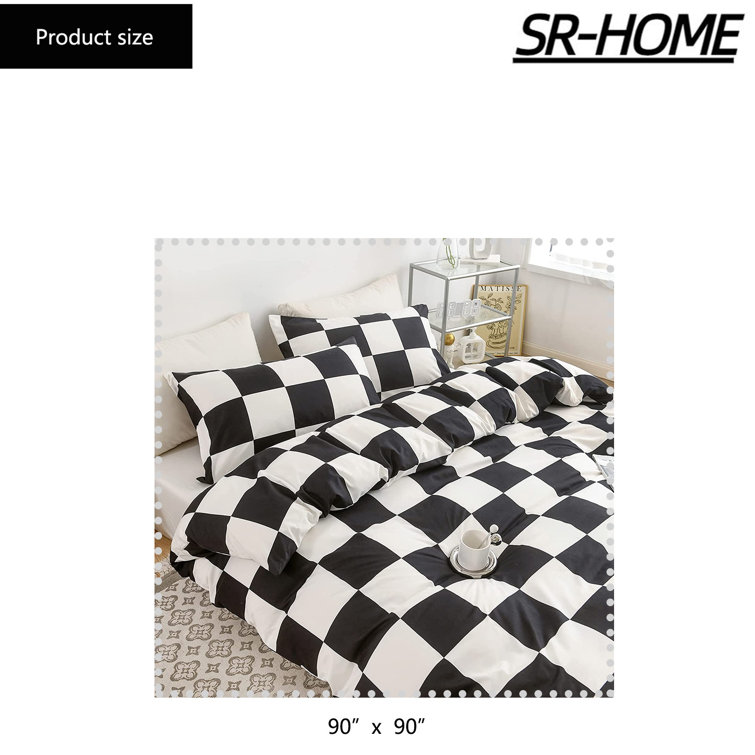 SRHOME Microfiber Plaid Duvet Cover Set Wayfair Canada